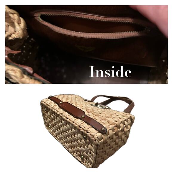 1960s Wicker Woven Handbag Top Handle Leather Strap Purse by Burlington * - Picture 4 of 5